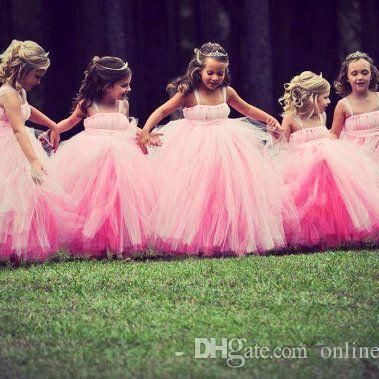 Pink Flower Girl Dresses With Spaghetti Tulle Ball..