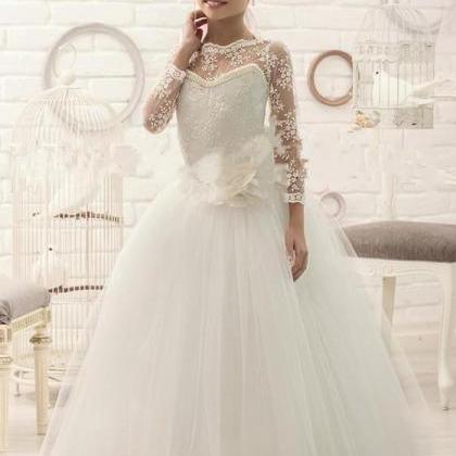 2016 Lace Beaded Long Sleeves Ball Gown Tulle Baby..