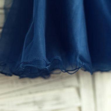 Navy Blue Sequin Tulle Flower Girl Dress Curly Hem..