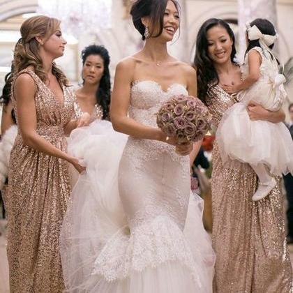 2016 Rose Gold Bridesmaids Dresses Sequins Plus..