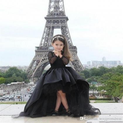 Black Pageant Dresses For Girls Jewel Long Sleeve..