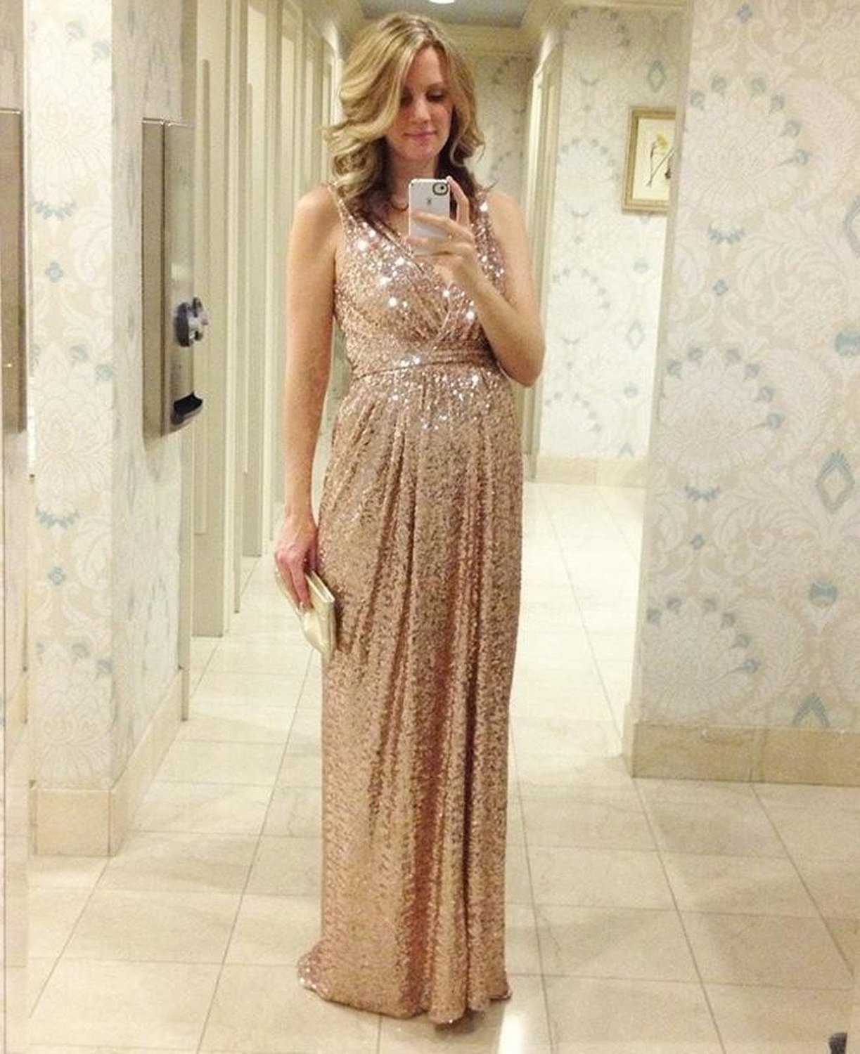 2016 Rose Gold Bridesmaids Dresses Sequins Plus Size Custom Made Maid Of Honor Wedding Party Dress Pageant Champagne Bridesmaid Dresses
