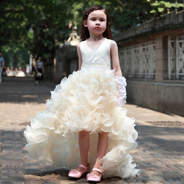 2016 Charming Flower Girls Dresses For Weddings High Low Ruffles Princess Party Girls Pageant First Communion Dress For Kids Teens